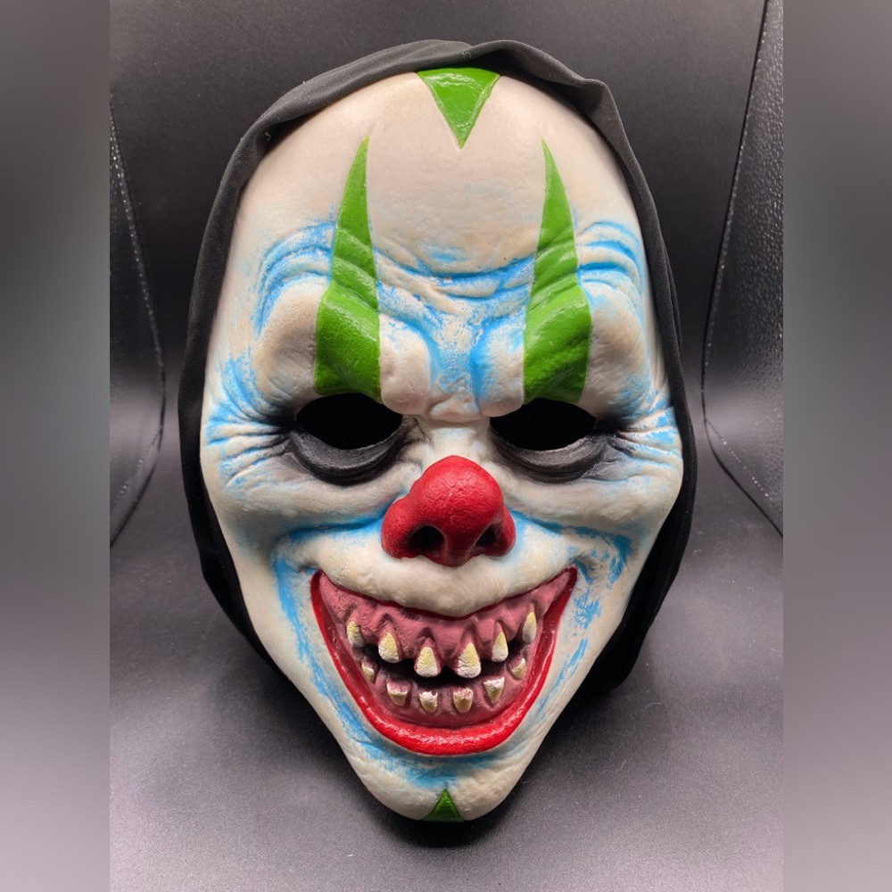 Halloween clown mask with black hood